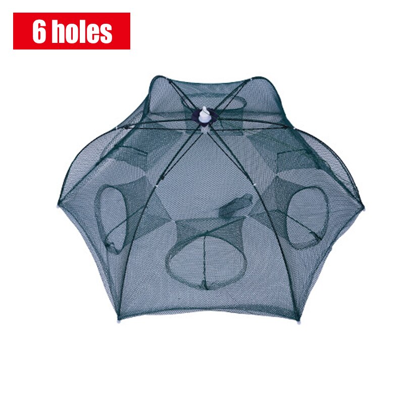 Holes Folded Portable Hexagon Fishing Net Crayfish Fish Automatic Trap For Crayfish Shrimp Carp Catcher Cages Mesh Nets X88G: 6 holes