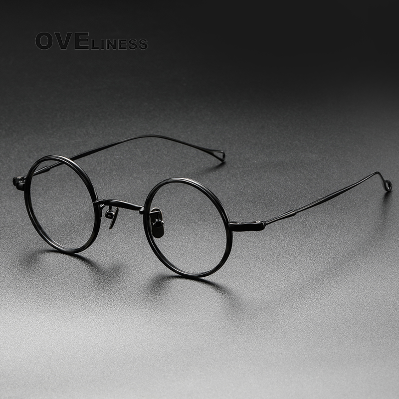 Montura de gafas de titanio puro para hombre, monturas de gafas graduadas ópticas redondas Vintage para miopía, gafas Retro Titan para mujer 2025: Negro