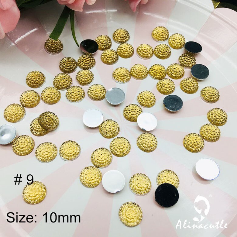 100pc 10mm gems flat bottom flat back round diamond crystals Stone Stickers gem DIY handmade Art Crafts Scrapbooking crystals: No 9 pale golden