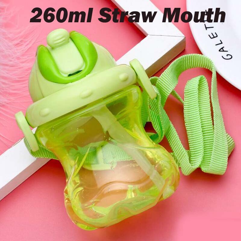 280ml Safety PP Material Children Straw Cup Drinking Bottle with Handles: Green With Rope