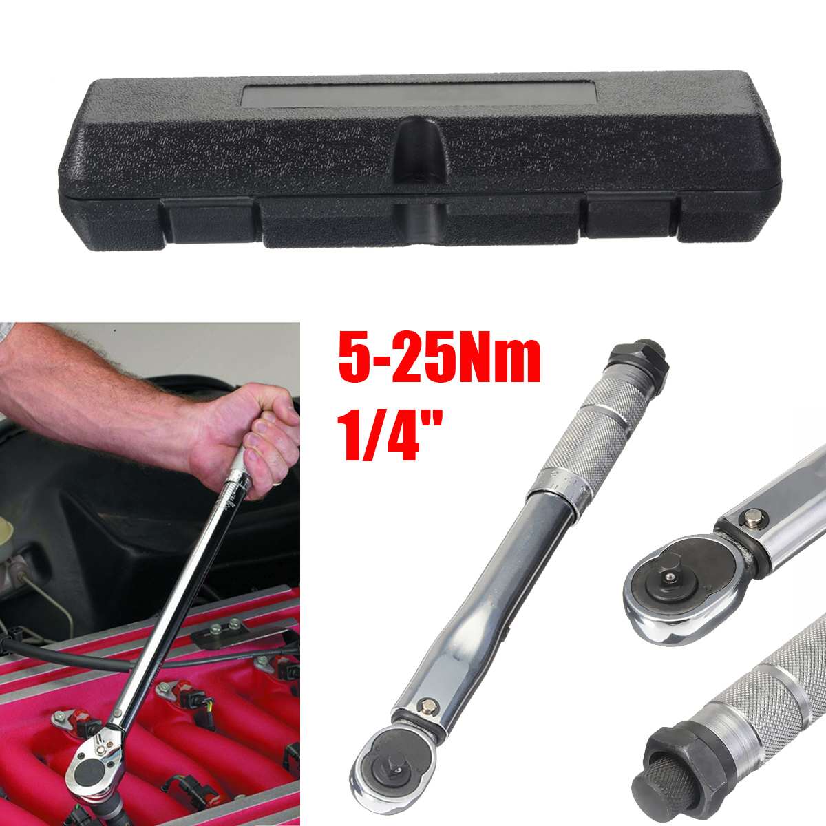 1/4 Torque Wrench Universal Adjustable Torque Wrench Hand Spanner Bike Car Repairing Tools High-accuracy Torque Wrench Kit