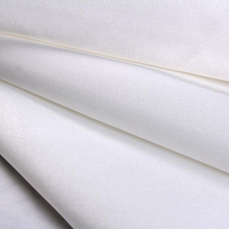 White Color 100% Polyester Bridal Satin Fabric Shiny Soft Smooth Thick