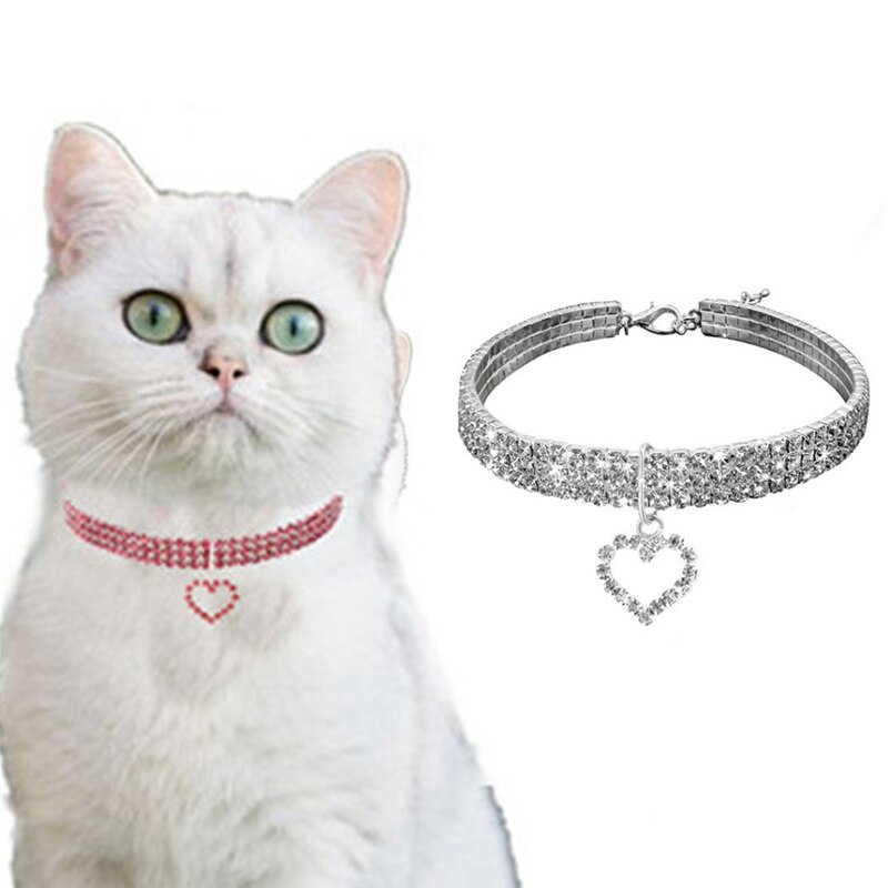 Krystal kæledyr halskæde hjerte katte hundehalsbånd skinnende kæledyr tilbehør justerbar bling krave til katte / hvalpe