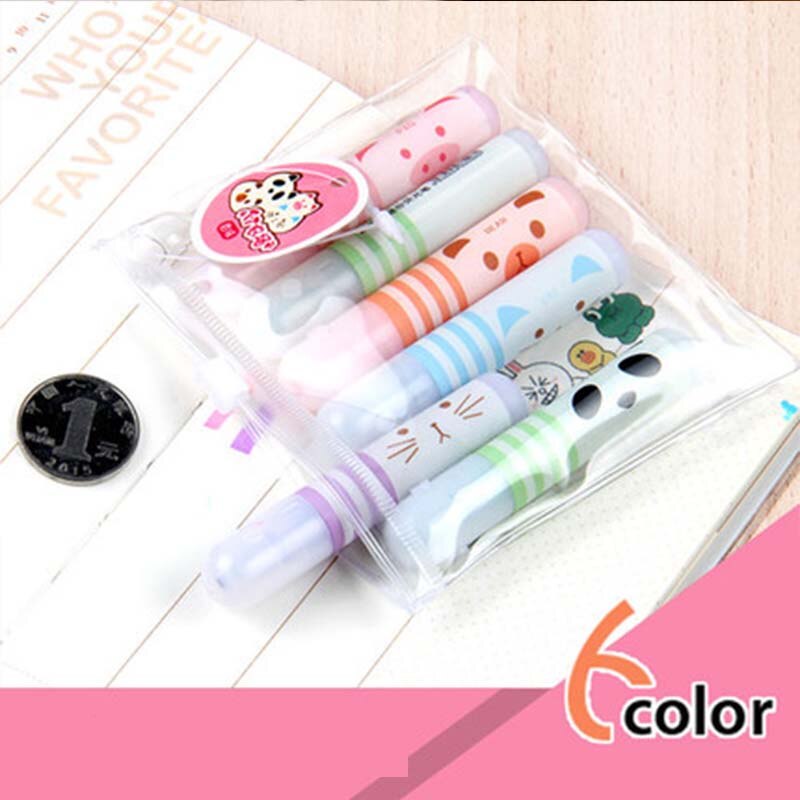 Resaltador de dibujos animados de Panda, gato, animales, Mini marcador de dibujo de 6 colores, bolígrafos, suministros de escritura para escuela y oficina, 48 unids/lote