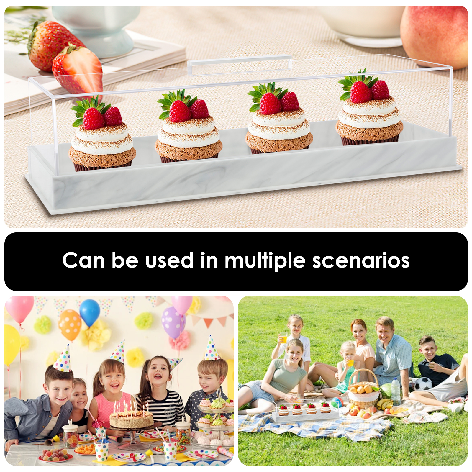 Cutie dreptunghiulară pentru ambalarea torturilor cu capac, cutie acrilică, nuntă, petrecere de ziua de naștere, tort de brioșă, recipient pentru desert, suport pentru tort, tavă