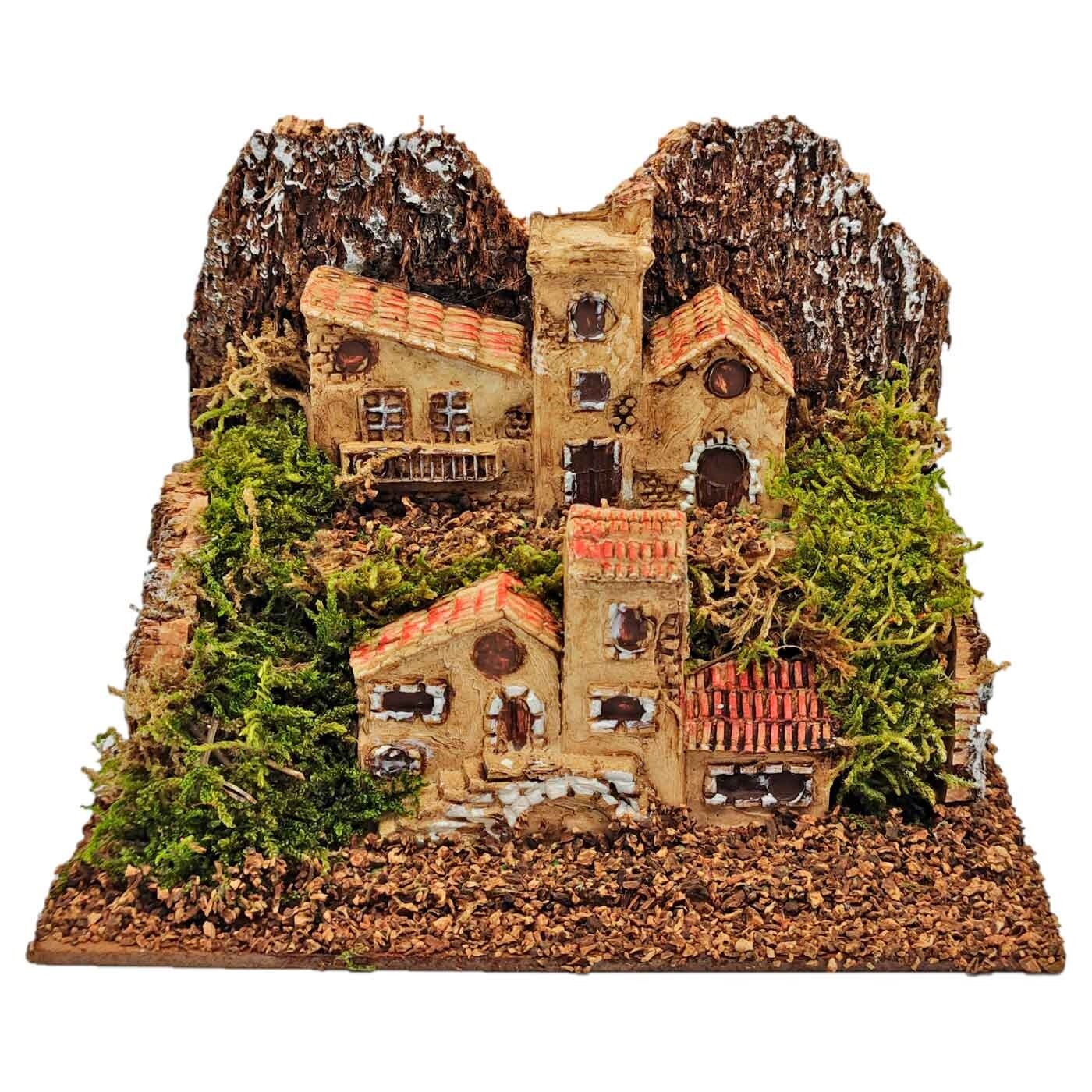 Oliver Art - Pueblo de montaña para belén navideño, resina y corcho, monasterios, edificios decorativos nacimiento, pesebre, na