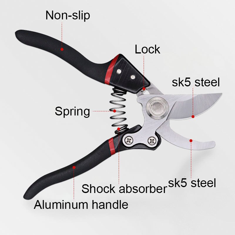 Garden Hand Pruner With SK5 Steel Blades Pruning Shear Garden Cutting Tools For Tree Trimmers Orchard Shears
