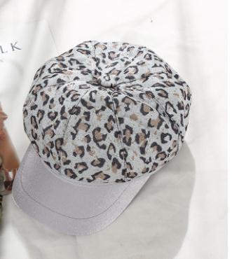 Style Leopard Print Hat Winter Cap Wool Hat Women Button Cap Casual Streetwear Fat Cap Autumn Berets Hat Cap: D