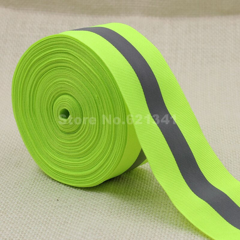 50mm*15mm(W) Fluorescent Green eflective Fabric Ribbon Webbing Tape Taps Strip Edging Braid Trim Sew On Tape