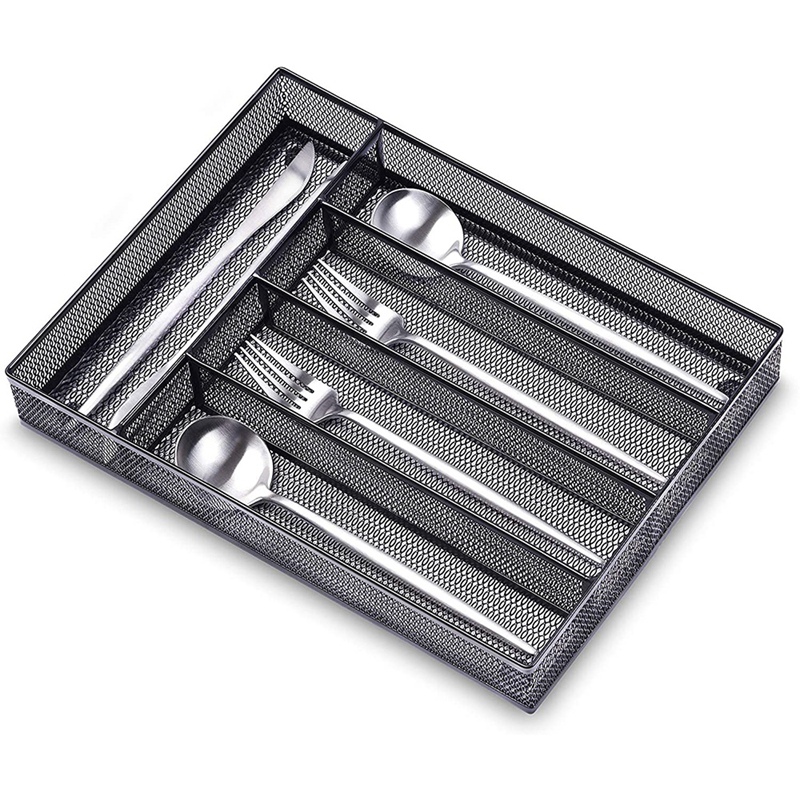 Cutlery Tray Organiser,Utensil Drawer Storage Organizer,Metal Mesh Organiser Tray with Anti-Slip Feet: black