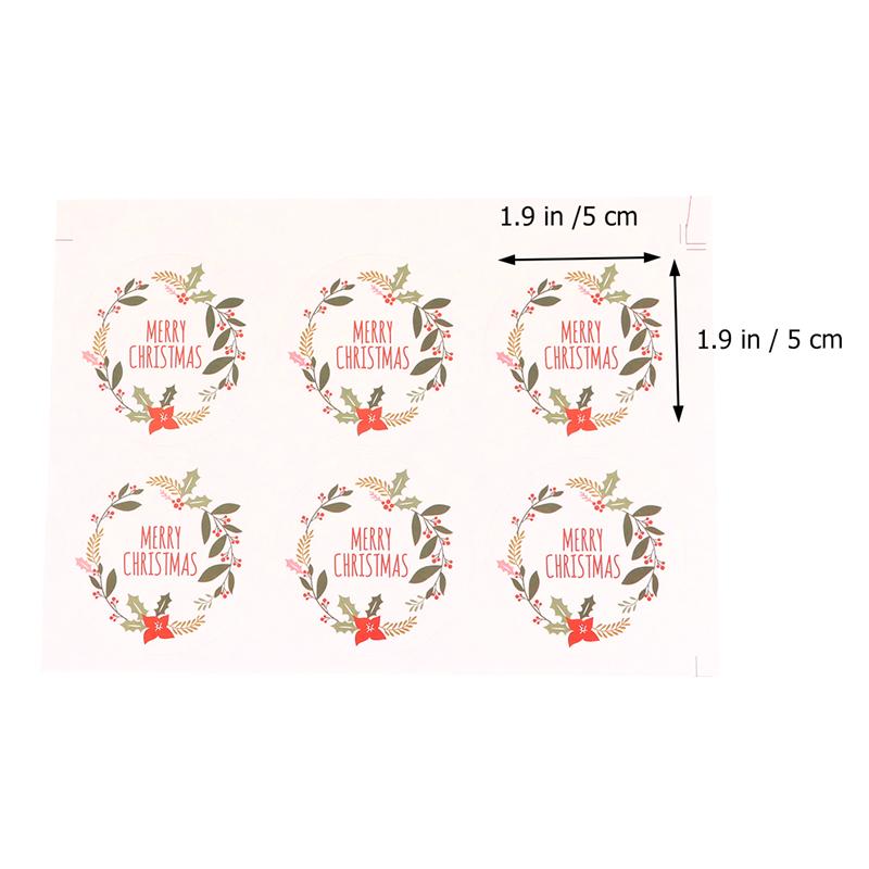 5 Sheets Wine Bottle Labels Merry Christmas Wreath Round Packaging Stickers Sealing Stickers for Christmas Party Banquet