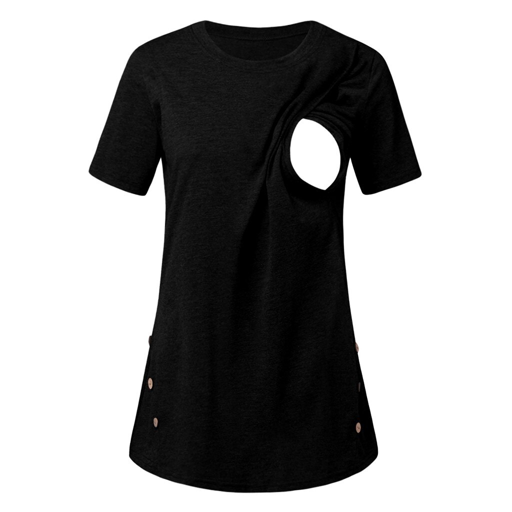 Ropa de maternidad para mujer, Túnica de manga corta con botón en el lateral, Tops de lactancia, ropa para embarazada # GH, verano: A / XXL