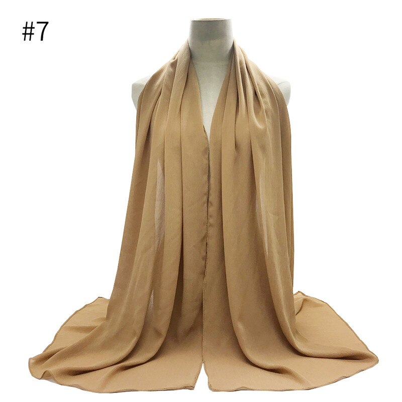 crêpe mousseline hijab écharpe magnifique solide foulards musulmans 10 pièces rides foulards de: 7