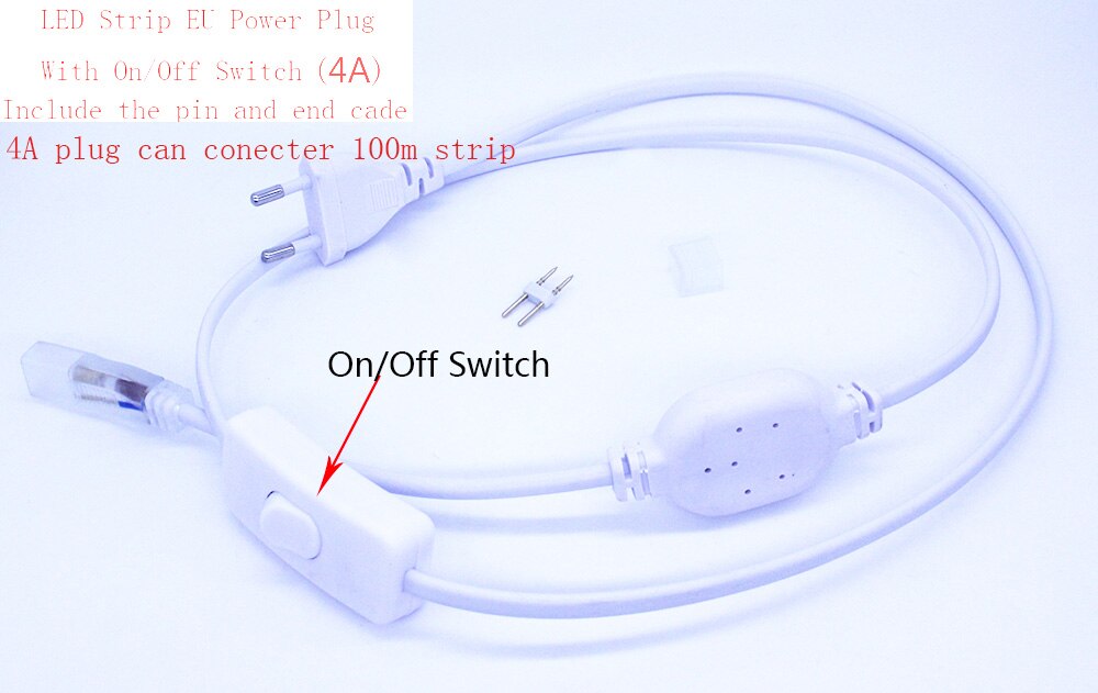 LED Strip Light Power EU Plug Socket Met 2 Pins voor 5050 SMD LED Strip Licht SMD3014 LED Strip Bar AC220V: 4A On Off Switch