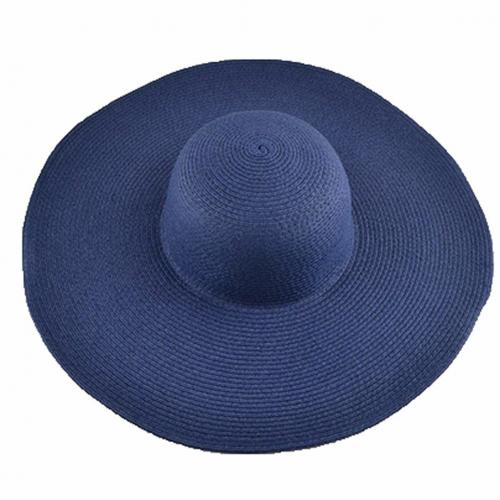 Sombrero Floppy Hawaiano de verano para mujer, gorro de paja de ala ancha de Color sólido: Navy Blue