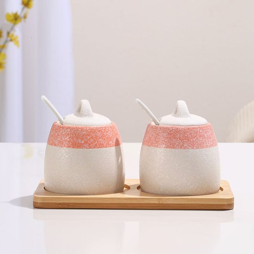 Japanese Seasoning Jar Set Kitchen Supplies Spice Jar Three-piece Set Ceramics Pink Seasoning Box Salt Shaker Spice Container: 2pcs