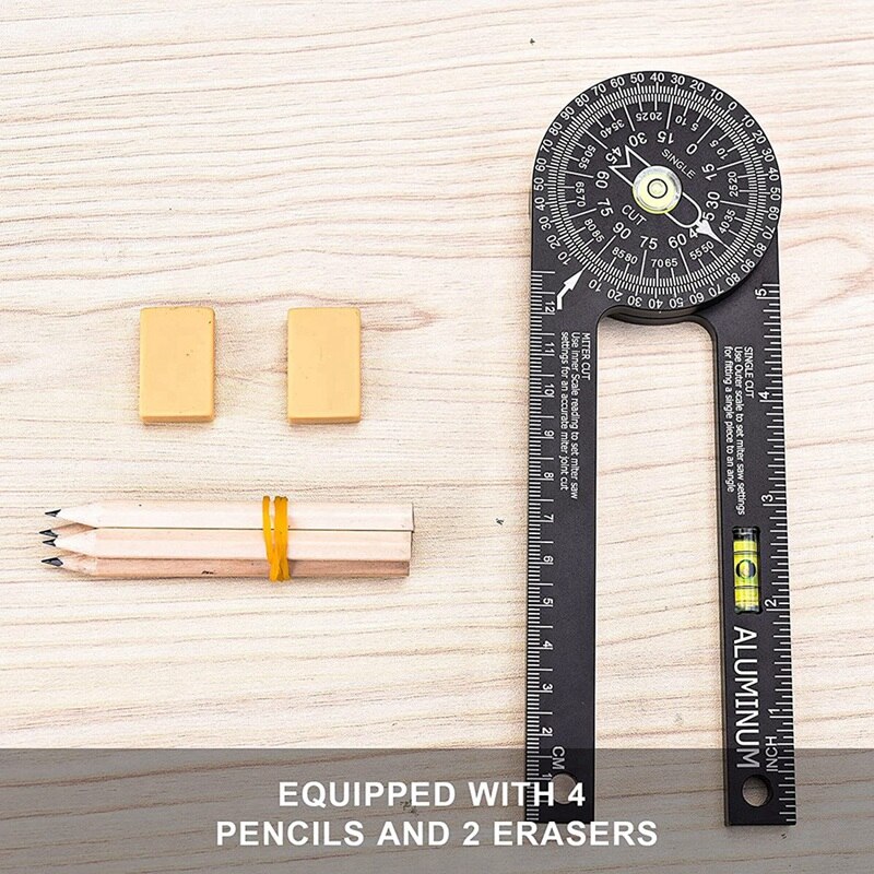 Miter Saw Protractor, Inside Outside Miter Angle Finder with Ruler Scale Miter Saw Protractor for Wood Building Working