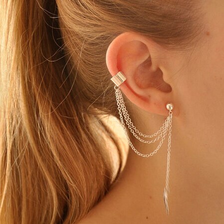 Vintage Punk Gothic Crystal Rhinestone Ear Cuff Wrap Stud Clip Earrings 2E001: 192 silver