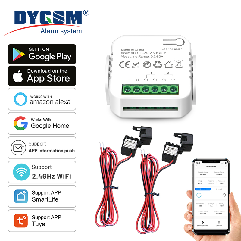 Tuya Wifi Contatore di energia intelligente Sistema solare fotovoltaico Consumo di produzione di energia Misuratore di monitoraggio bidirezionale Controllo APP CT