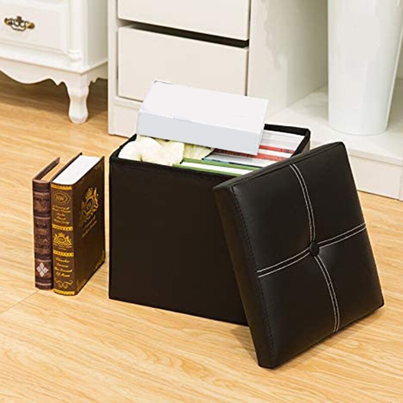 Faux Leather Small Square Foot Rest Stools,Foot Stool with Storage,Folding Storage Ottoman Footrest Stool