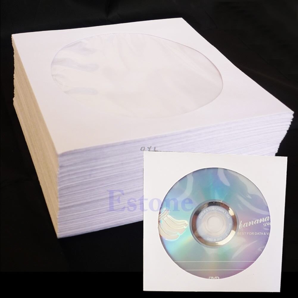 Fundas de papel para discos de CD y DVD de 5 pulgadas, almacenamiento de sobres, ventana transparente con solapa, 50 Uds.