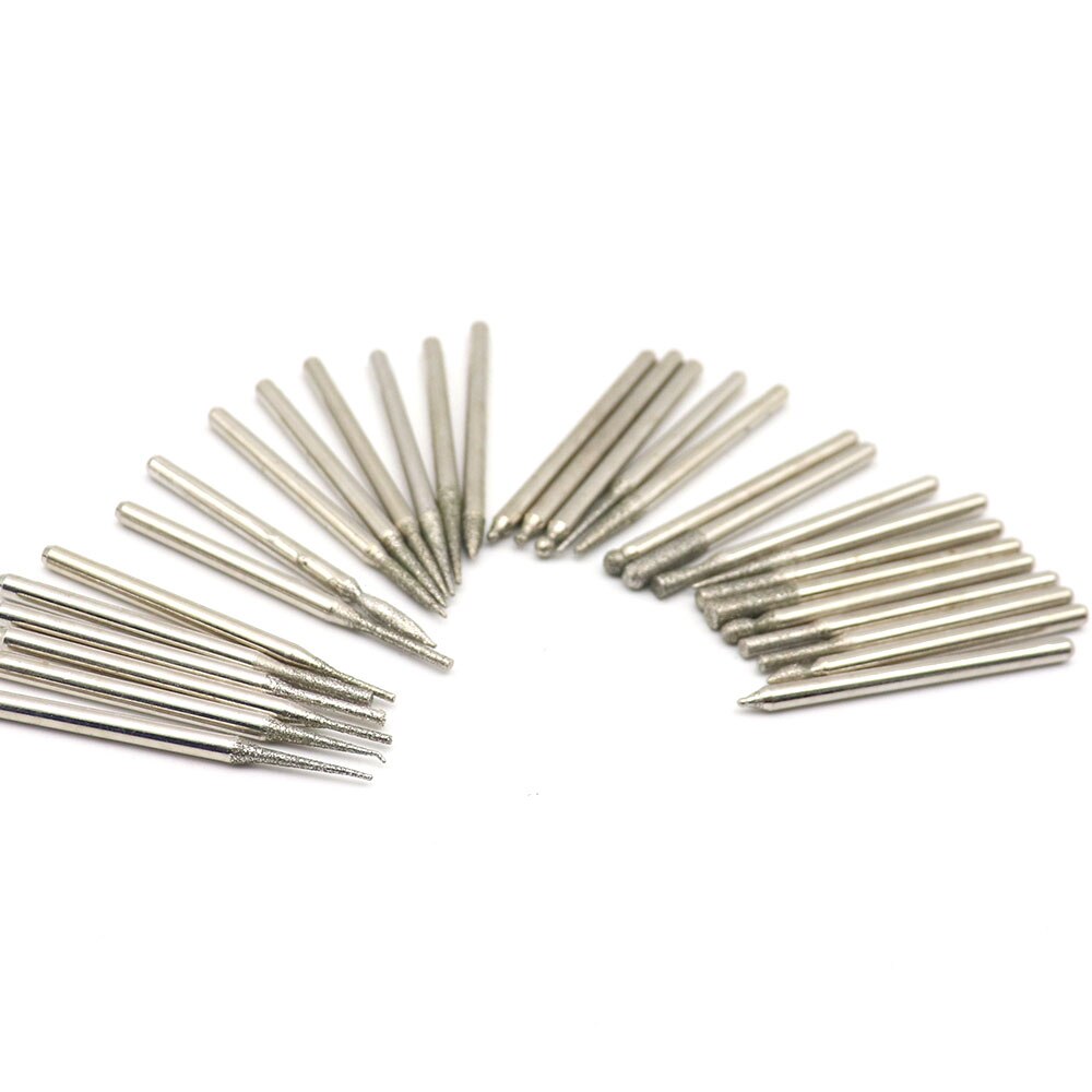 30 Stks/set Diamond Point Burr Bits Boor Hoofd Dremel Accessoires Naald Tip Slijpen Legering Cilindrische Bal 3.0Mm Shanks
