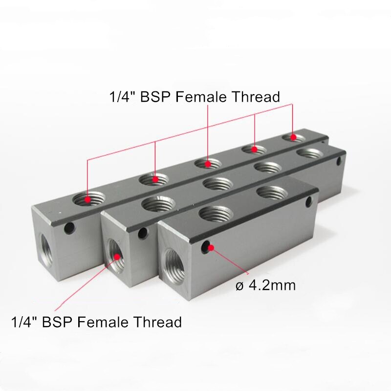 1/4" BSP Female Thread 25x20mm Air Compressor Splitter Aluminium Manifold Block Quick Connector Pneumatic Fitting