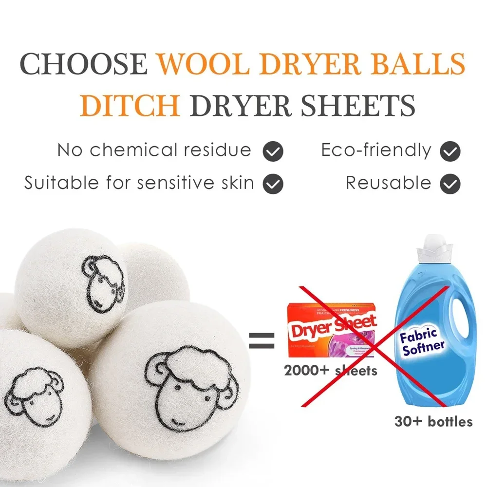 6Pcs Wiederverwendbare Wolle Trockner Bälle Kleidung Weichspüler Wäsche Fleece Trockner Ball Kit Hause Kleidung Trockner Waschmaschine 3/4/5/6/7cm