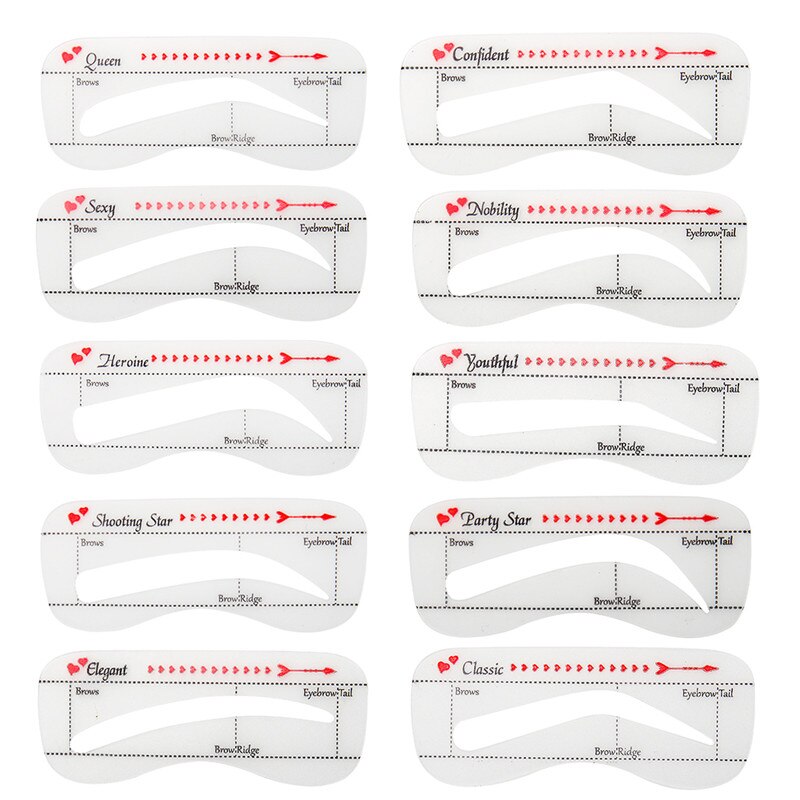 10Pcs/set Template Eyebrow Makeup Magic Eye Brow Class Drawing Guide Eyebrow Stencil Card Template Helper