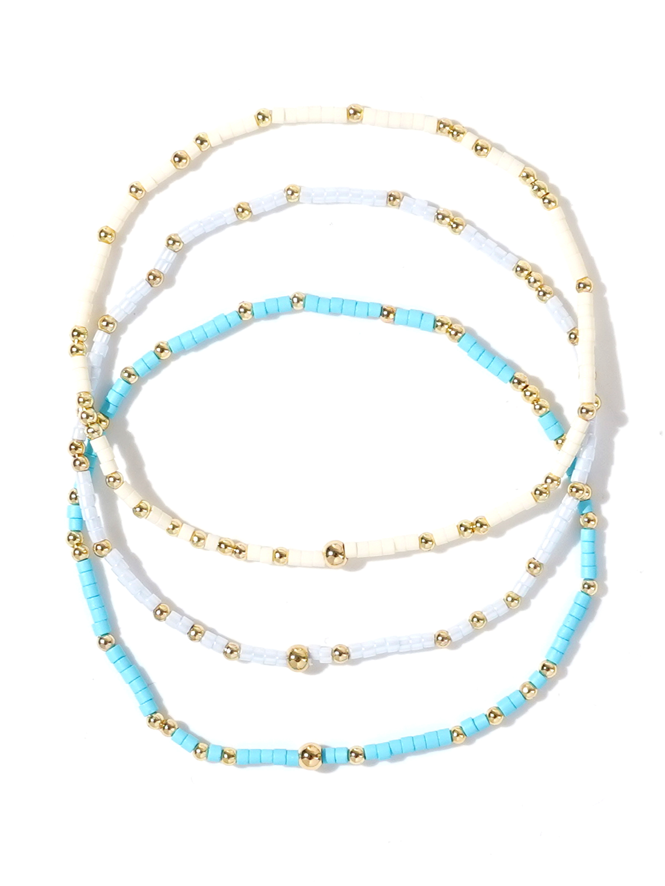 Perles de riz colorées de Style bohème d'été, 3 pièces, perles en cuivre de 2mm, Bracelet de perles empilées: Rhodium plaqué