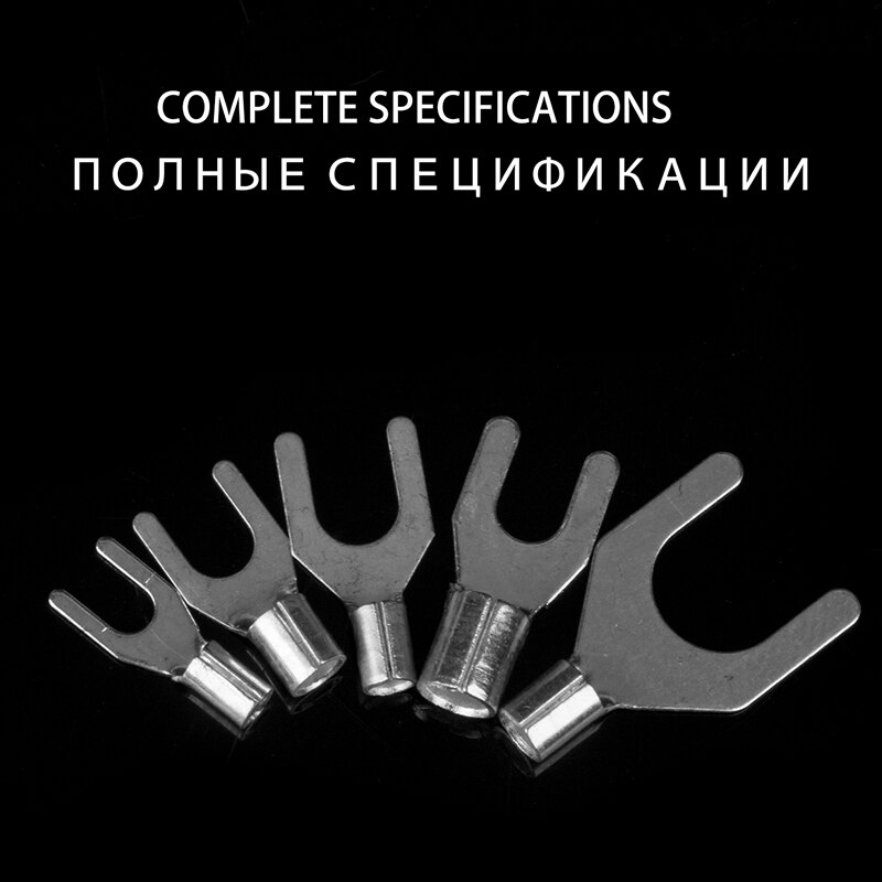 100Pcs Cable Connector Crimp Ut Niet Geïsoleerde Ring Vork U-Tin-Plated Brass Terminals assortiment Kit