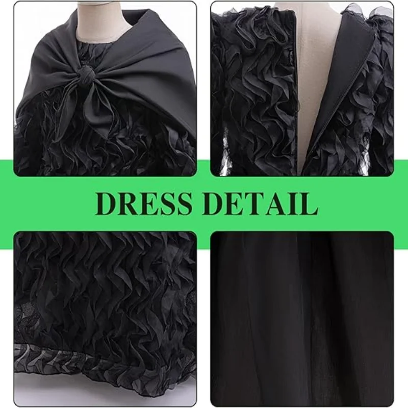 Malvado elphaba traje de halloween bruxa cosplay preto babados vestido manto luvas chapéu pontiagudo vestido da menina