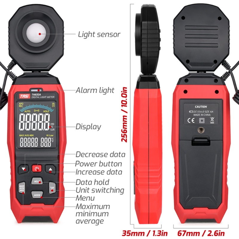 TA632A Digital Light Meter Photography Luxmeter 200000 Lux/Fc for Hotels Restaurants Airports Corrosion-proof Sensitive