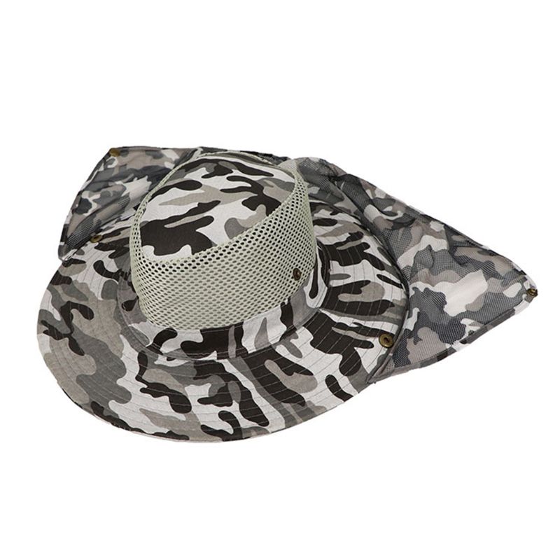 Unisex Camouflage Bucket Hat with Mesh Neck Flap Fishing Wide Brim Bo 270D: 3