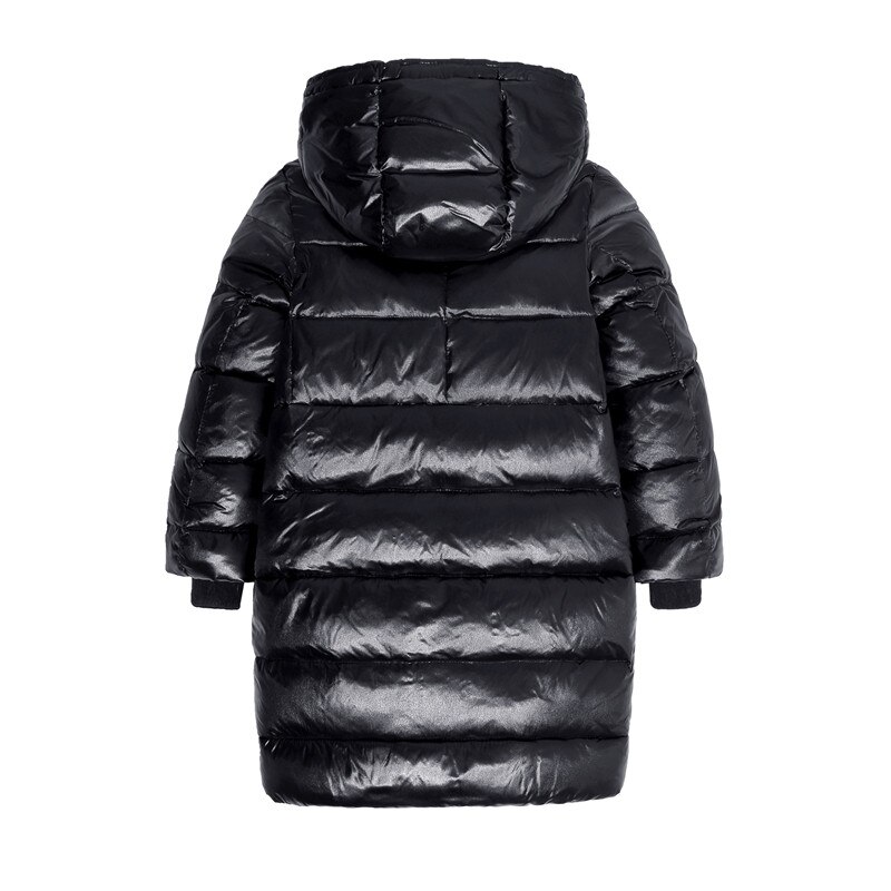 shiny down jacket winter jackets girls winter jacket boy snowsuit kids two-way zipper hooded black thichen long down jacket