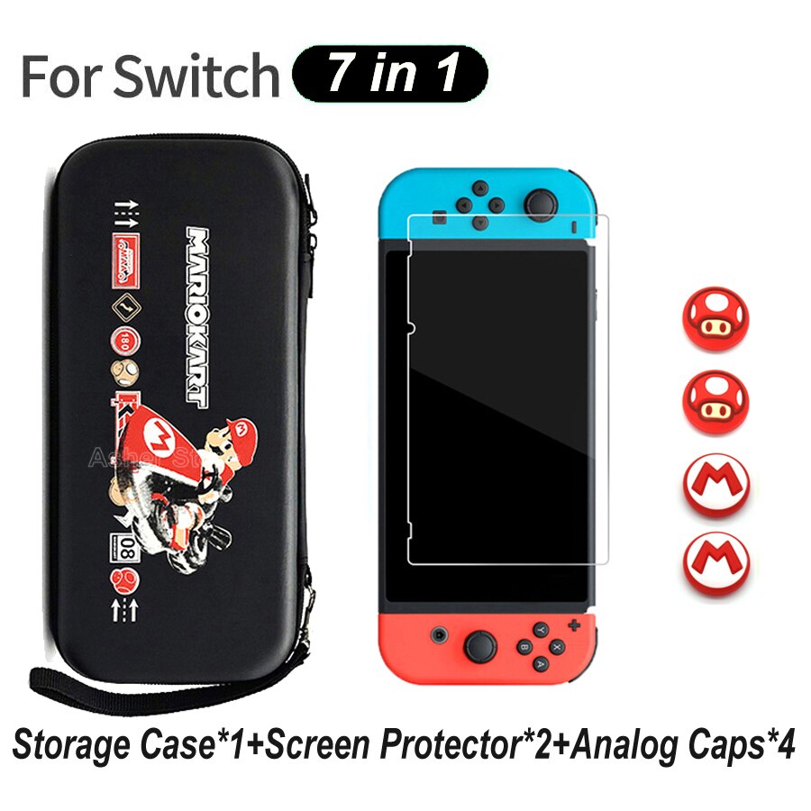 Nuovo 7 in 1 Nintend Interruttore Accessori di Caso di Immagazzinaggio Sacchetto Portatile + 2 Protezione Dello Schermo + 4 Analogico Tappi per nintendoswitch Console: Package 4