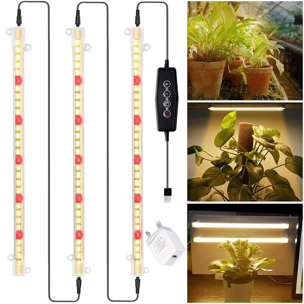 3500K Volledige Spectrum Zonlicht Led Grow Light Strips Auto On/Off Timing 4/8/12 Uur plant Groeien Lamp Indoor Zaailingen Phytolamp: USB 3 Strips with UK