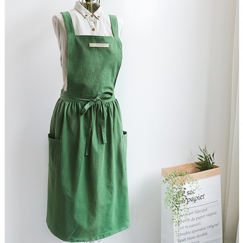 Long Pink Blue Cotton Apron Cafe Barista Restaurant Waitress Bakery Florist Uniform Cook Baking Painting Crafting Work Wear D37