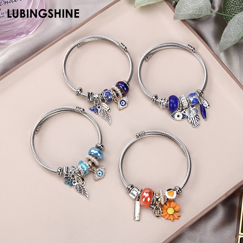 Roestvrijstalen armbanden voor dames sieraden kristal kralen bedels armband bloem dieren hanger armband meisjes