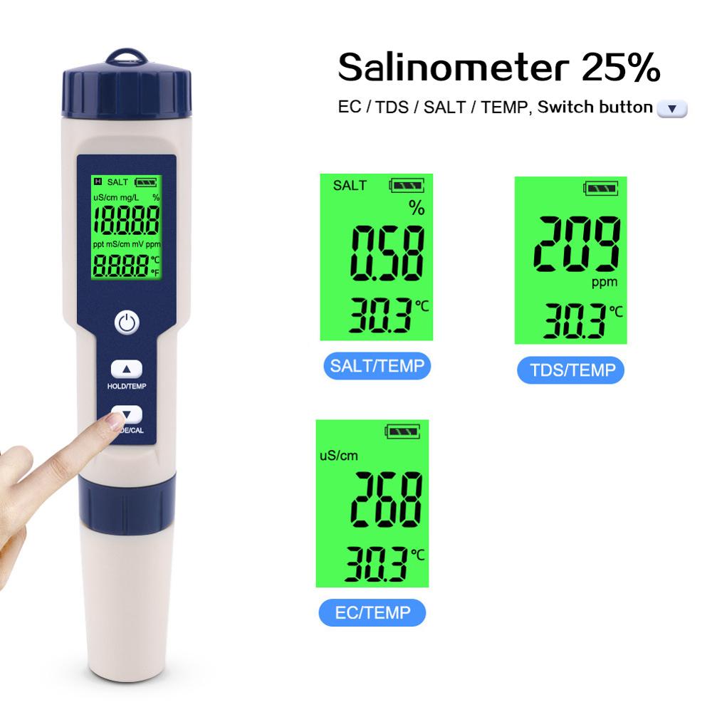 Bärbar vattenanalysator multifunktions hydrometer temperatur elektronisk salthaltsmätare 25%