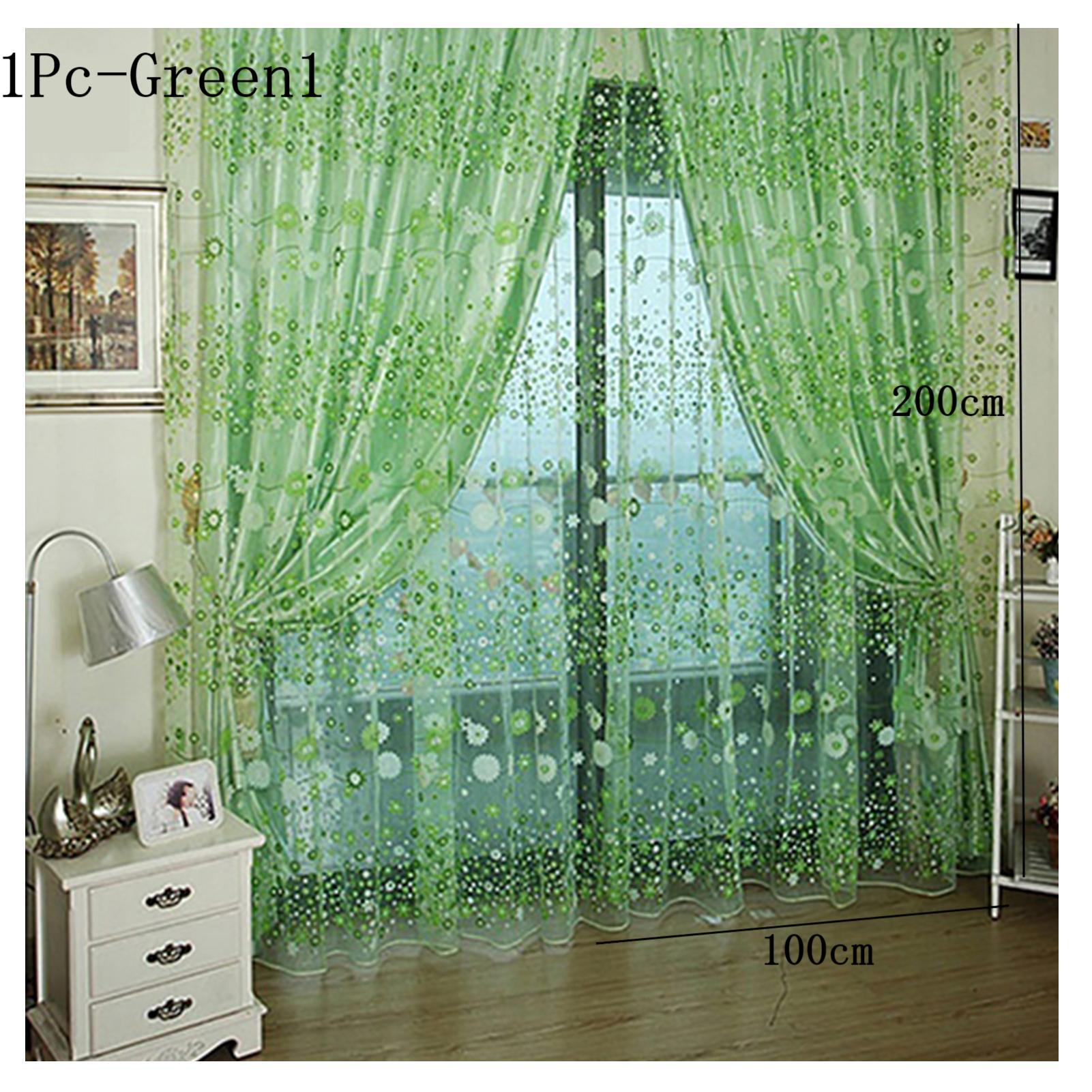 1Pc/2Pcs Soft Curtain 1*2m / 1*2.7m Lightweight Voile Curtain Reusable Polyester Peony Flower Printed Curtain Room Decoration: MULTI