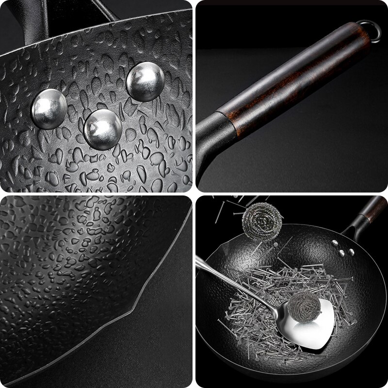 Gietijzeren Wok Chinese Traditionele Handgemaakte Ijzer Non-stick Pan Gas En Inductie Kookplaat Niet-Coating Kookgerei Keuken levert