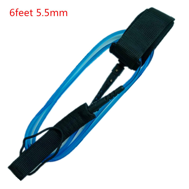 SRFDA surfboard leash 6feet5.5mm Double swviels straight leash with Polyurethane TPU Nylon Stainless steel surf leash: White core blue
