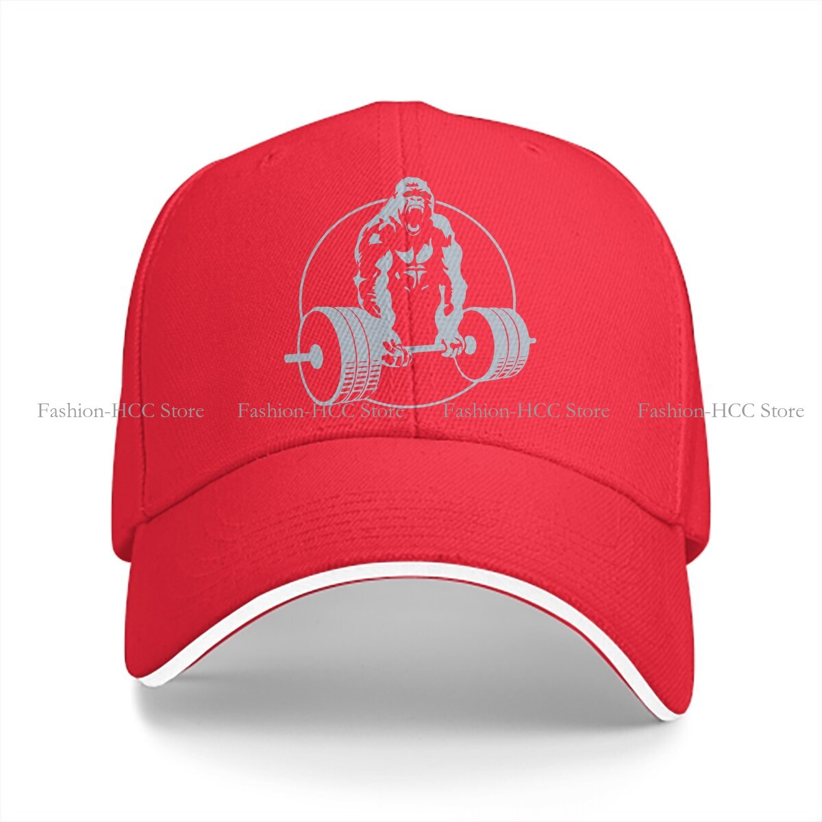 Washed Men's Baseball Cap Gym Gorilla Bodybuilding Fitness Trucker Snapback Caps Dad Hat Animal Weightlifting: Red