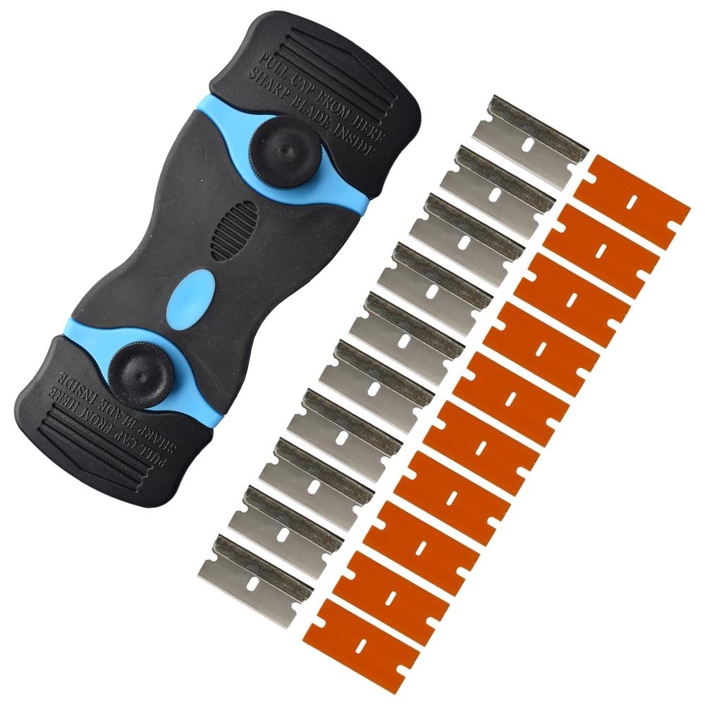 Glue Sticker Remover Cleaning Razor Scraper Plastic Steel Blade Carbon Fiber Vinyl Wrap Film Window Clean Squeegee E21: Blue