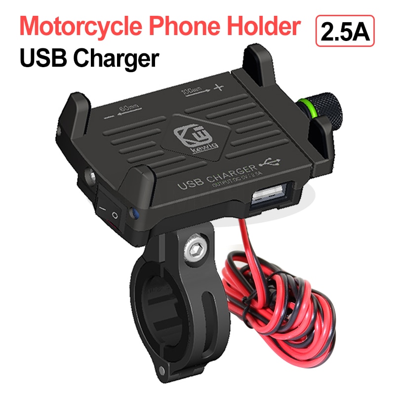 Aluminium Motorfiets Telefoon Houder Met 12/24V USB Charger Verstelbare Mobiele Telefoon Houder Voor Elektrische Auto Motorfiets houder