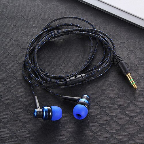 1PCS Wired Earphone Stereo In-Ear 3.5mm Nylon Weave Cable Earphone Headset with Mic for Laptop Smartphone: Blue