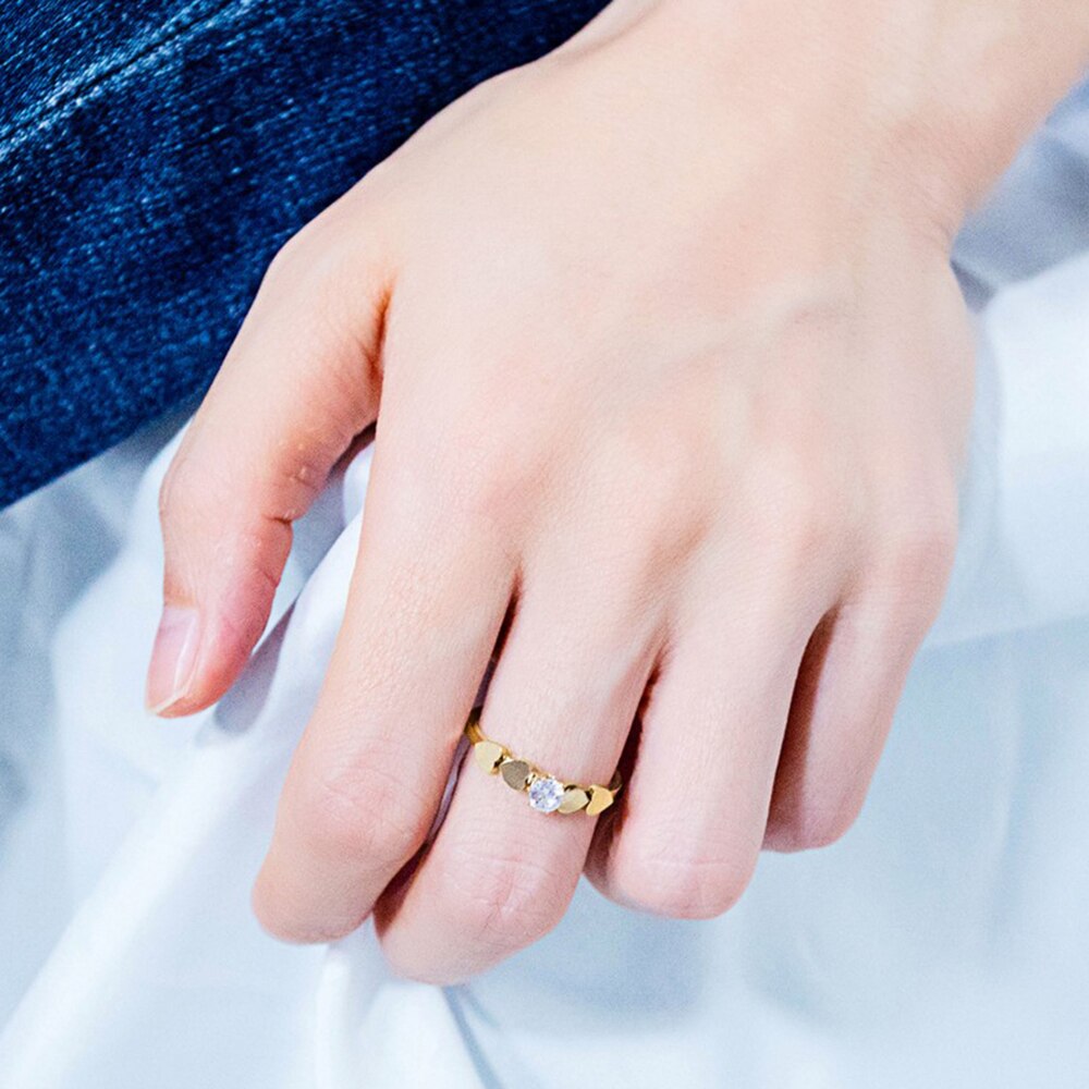 Le donne di Fidanzamento Ragazze Anelli Anelli di Moda in acciaio Inox Anelli Mujer Elegante di Cerimonia Nuziale Del Cuore jewerly Anelli con chiaro CZ Zircone