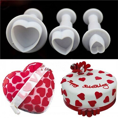 3 stks/set Liefde Hartvorm Fondant Kauwgom Plakken Cupcake Toppers MoldCookie Plunger Cutter Biscuit Kerst Cake Decorating Tool