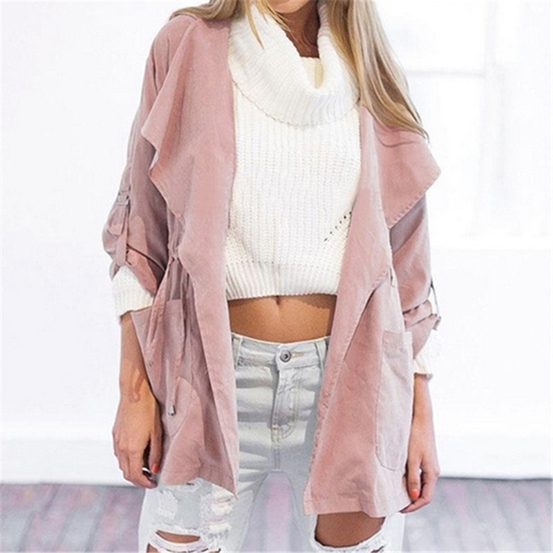 Herfst dames casual capuchon windjack jas omslagkraag overjas bovenkleding jas effen kleur trenchcoat riem slanke tops jas